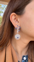 Natural Blue Sapphire Dangle Earrings - 18k White Gold Rose Cut Diamond Handmade Chandelier Earrings