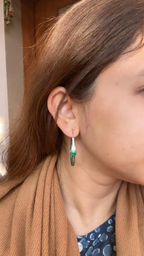18k White Gold Diamond Hoop Earrings - Natural Zambian Emerald Earrings