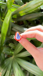 18k White Gold Diamond Ring - Natural Tanzanite & Orange Enamel Cocktail Ring