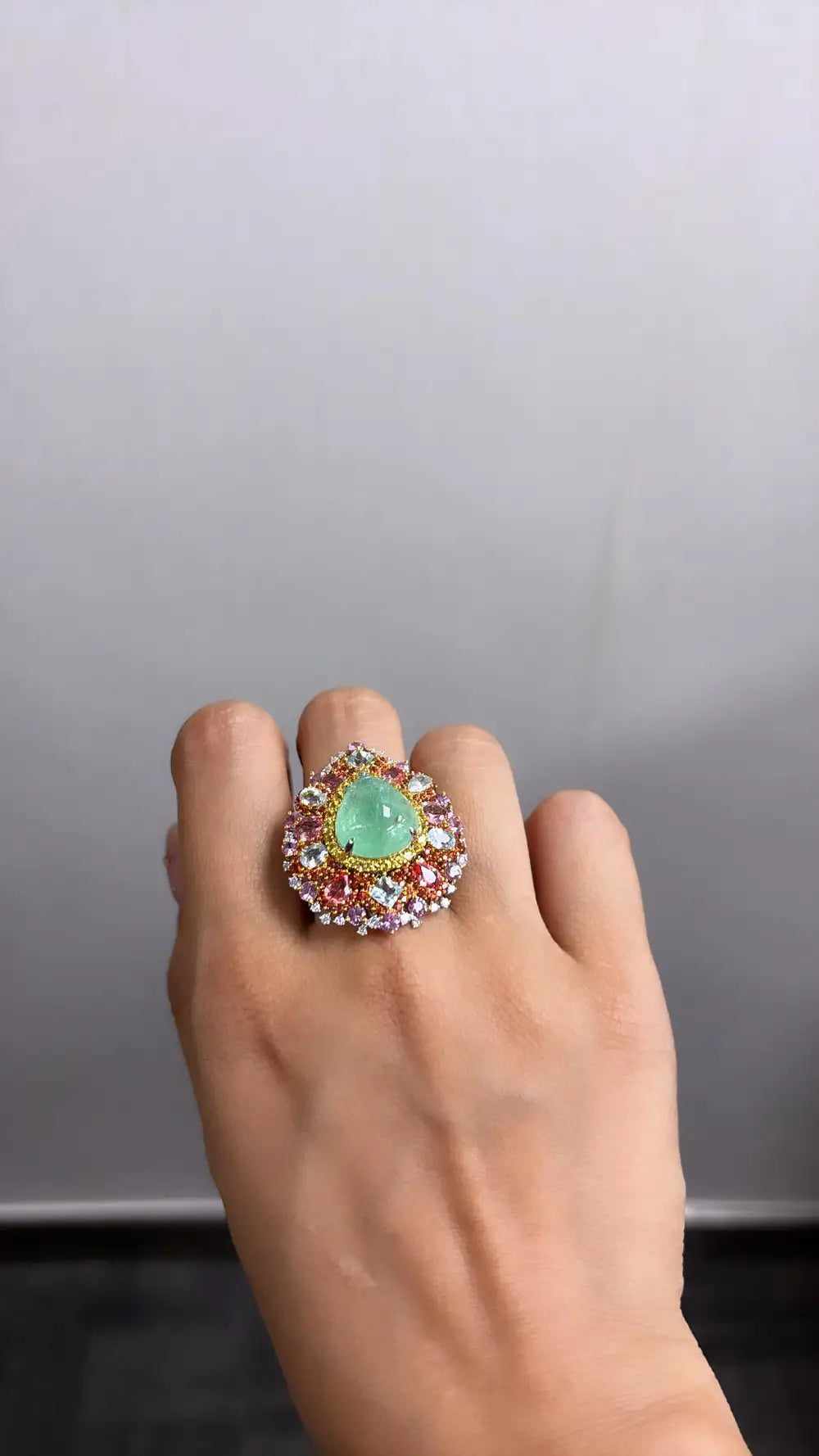 18k White Gold Diamond Handmade Cocktail Ring - Natural Paraiba Tourmaline & Multi Sapphire Gemstone Ring