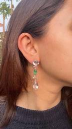 18k Rose Gold Rose Cut Diamond Dangle Earrings - Natural Zambian Emerald & Morganite Earrings