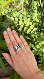 18k White Gold Diamond Ring - Natural Morganite & Tanzanite Gemstone Cocktail Ring