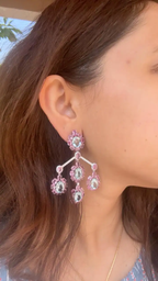 Natural Aquamarine & Pink Sapphire Dangle Earrings - 18k White Gold Diamond Chandelier Earrings