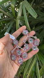 Natural Aquamarine & Pink Sapphire Dangle Earrings - 18k White Gold Diamond Chandelier Earrings
