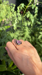 Natural Kunzite & Black Onyx Cocktail Ring - 18k Rose Gold Diamond Handmade Ring