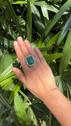 27.67 Ct. Natural Zambian Emerald Wedding Ring - 18k White Gold & Rose Cut Diamond Ring