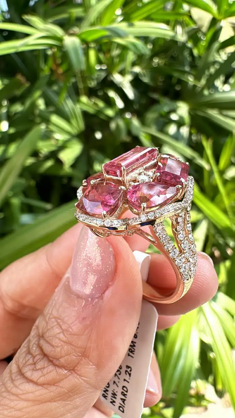 Natural Tourmaline Gemstone Ring - 18k Rose Gold Diamond Women Ring