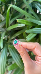 Natural Mozambique Ruby & Zambian Emerald Cocktail Ring - 18k White Gold Diamond Ring