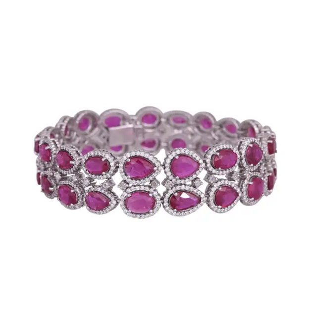 Natural Mozambique Ruby Women Bracelet - 18k White Gold Diamond Handmade Bracelet Hover Image