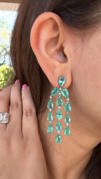 Natural Colombian Emerald Dangle Earrings - 18k White Gold Diamond Chandelier Earrings for Women