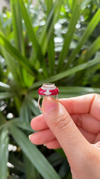 18k White Gold Diamond Cocktail Ring - Natural Morganite & Red Enamel Anniversary Ring