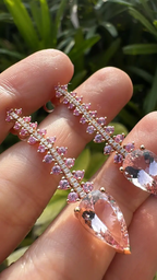 18k Rose Gold Diamond Dangle Earrings - Natural Morganite & Pink Sapphire Earrings
