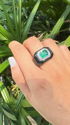 18k White Gold Diamond Ring - Natural Zambian Emerald & Black Onyx Wedding Ring
