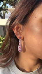 18k White Gold Diamond Dangle Earrings - Natural Pink Sapphire Gemstone Earrings
