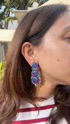 18k White Gold Diamond Dangle Earrings - Carved Tanzanite, Ruby & Emerald Earrings