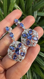 18k White Gold Rose Cut Diamond Dangle Earrings - Natural Tanzanite Gemstone Earrings