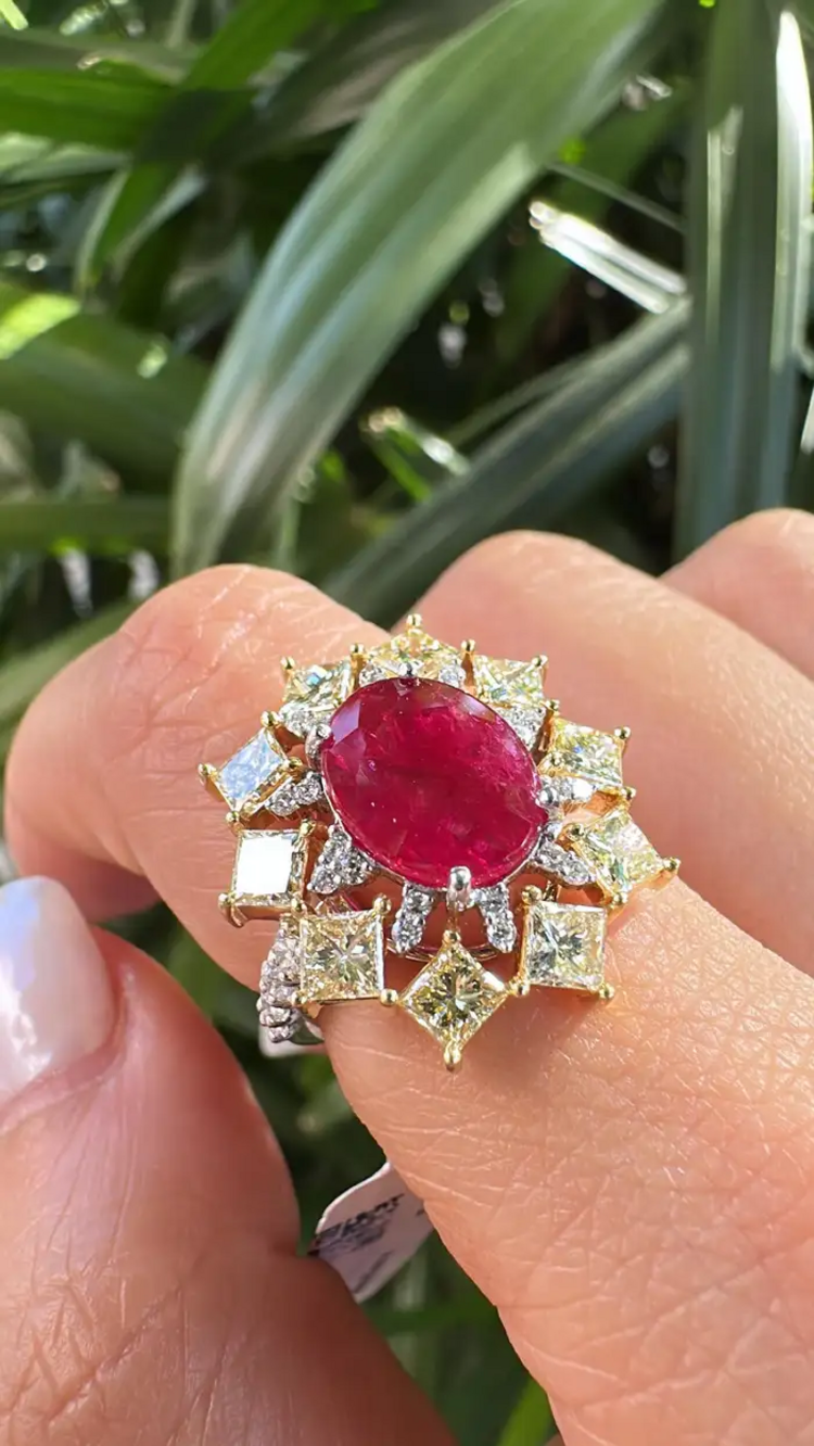 Natural Mozambique Ruby Engagement Ring - 18k White Gold Diamond Ring