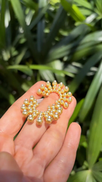 Golden Pearls Hoop Earrings - 18k Yellow Gold Diamond Handmade Earrings