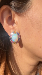 Ethiopian Opal, Tanzanite & Multi Sapphire Stud Earrings - 18k White Gold Diamond Earrings
