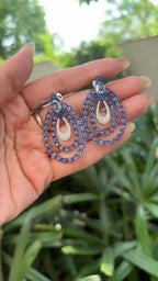 18k White Gold Diamond Dangle Earrings - Natural Blue Sapphire Gemstone Earrings