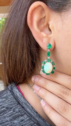 18k White Gold Diamond Dangle Earrings - Natural Zambian Emerald & Ethiopian Opal Dangle Earrings