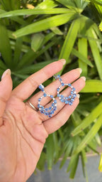 18k White Gold Diamond Handmade Earrings - Natural Blue Sapphire Dangle Earrings