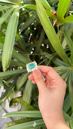 18k White Gold & Yellow Diamond Wedding Ring - Natural 13.56 Ct. Zambian Emerald Ring