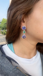 Natural Zambian Emerald & Tanzanite Dangle Earrings - 18k White Gold Diamond Earrings