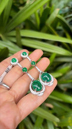 18k White Gold Diamond Dangle Earrings - Natural Emerald Gemstone Chandelier Earrings