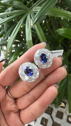 Natural Tanzanite & Mother Of Pearl Stud Earrings - 18k White Gold Diamond Earrings