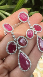 18k White Gold Diamond Dangle Earrings - Natural Mozambique Ruby Gemstone Wedding Earrings