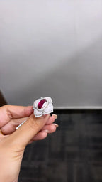 18k White Gold Diamond Ring - Natural Rubellite & Pink Opal Ring