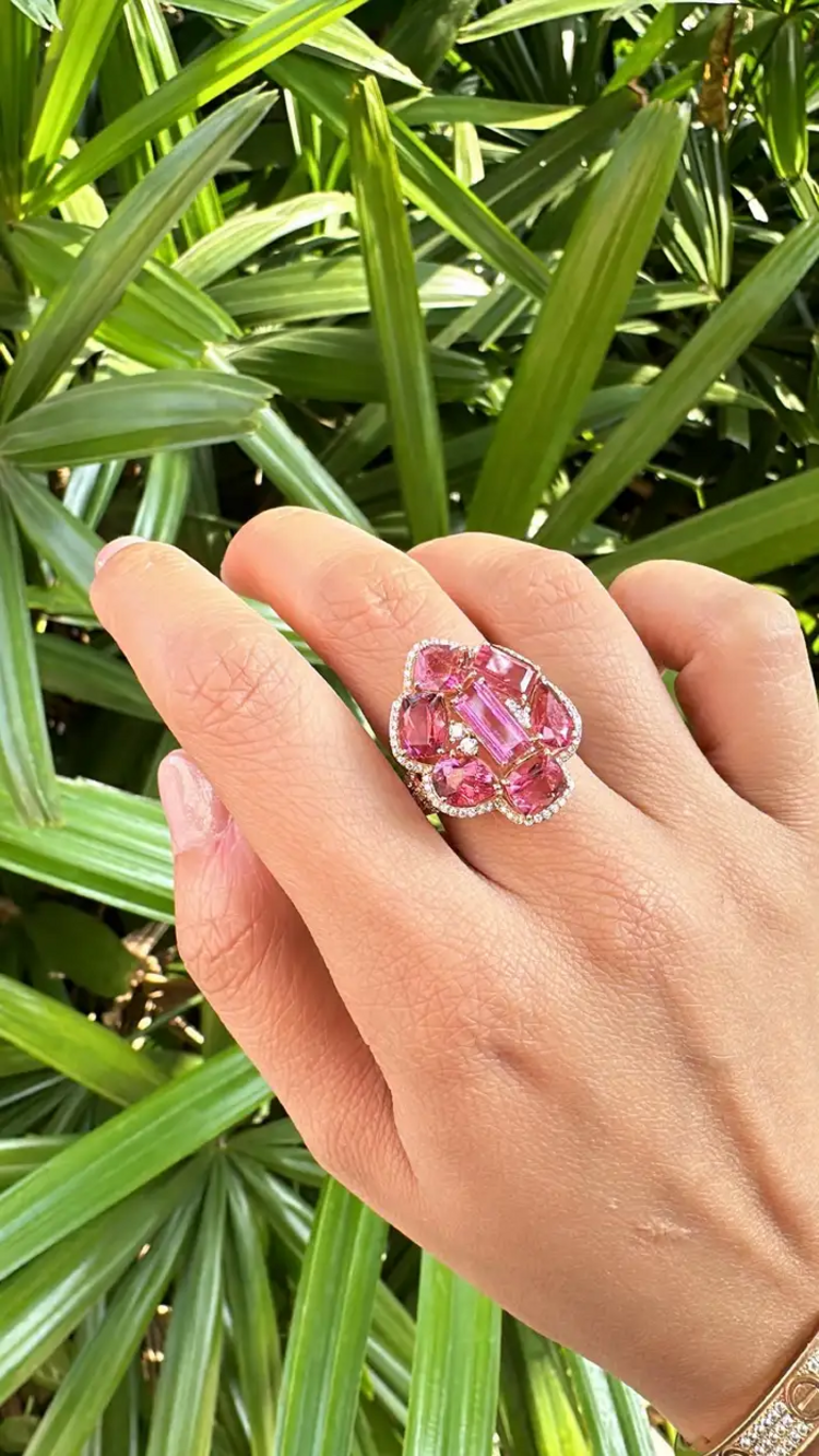 Natural Tourmaline Gemstone Ring - 18k Rose Gold Diamond Women Ring