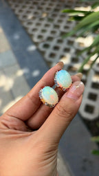 Ethiopian Opal & Multi Sapphire Stud Earrings - 18k White Gold Diamond Stud Earrings