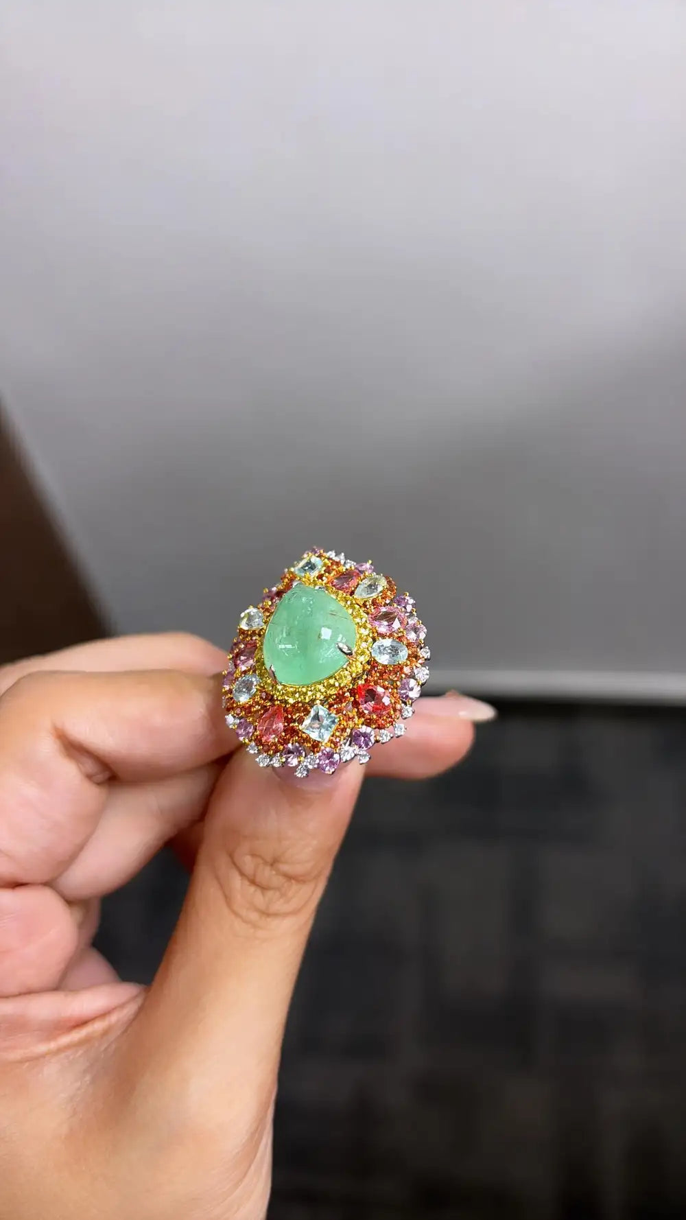 18k White Gold Diamond Handmade Cocktail Ring - Natural Paraiba Tourmaline & Multi Sapphire Gemstone Ring