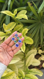 Natural Zambian Emerald & Tanzanite Dangle Earrings - 18k White Gold Diamond Earrings