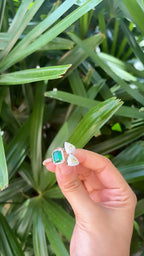 18k White Gold Diamond Wedding Ring - Natural Zambian Emerald Gemstone Ring
