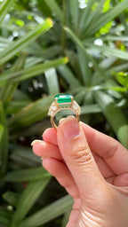 15.63 Ct. Zambian Emerald & Yellow Diamond Statement Ring - 18k Yellow Gold Handmade Ring