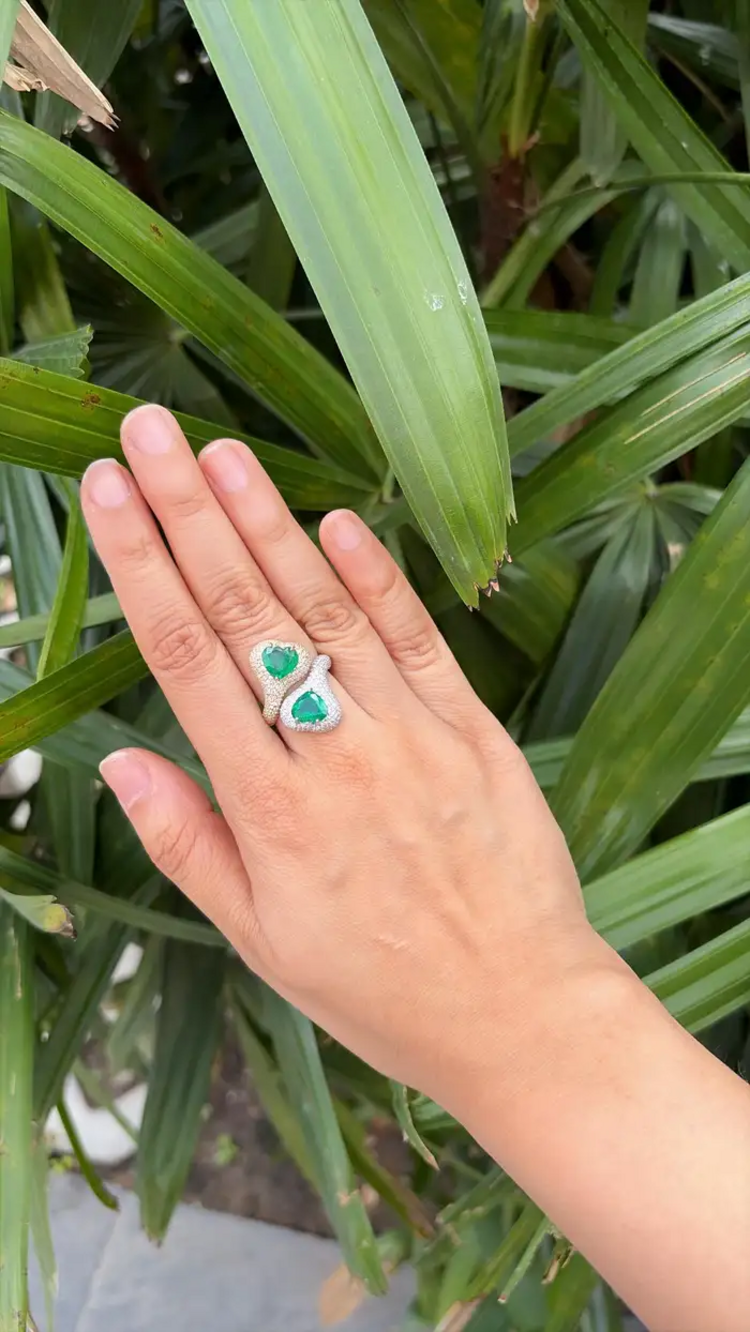 Natural Zambian Emerald Two Tone Gold Ring - 18k Gold Diamond Wedding Ring