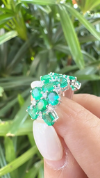 Natural Zambian Emerald & Diamond Band Ring - 18k White Gold Engagement Ring