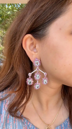 Natural Aquamarine & Pink Sapphire Dangle Earrings - 18k White Gold Diamond Chandelier Earrings
