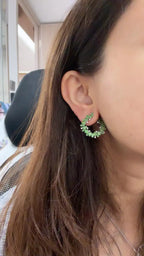 18k White Gold Diamond Earrings Natural Tsavorite Hoop Earrings