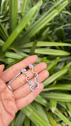Natural Multi Sapphire Gemstone Dangle Earrings - 18k White Gold Diamond Earrings