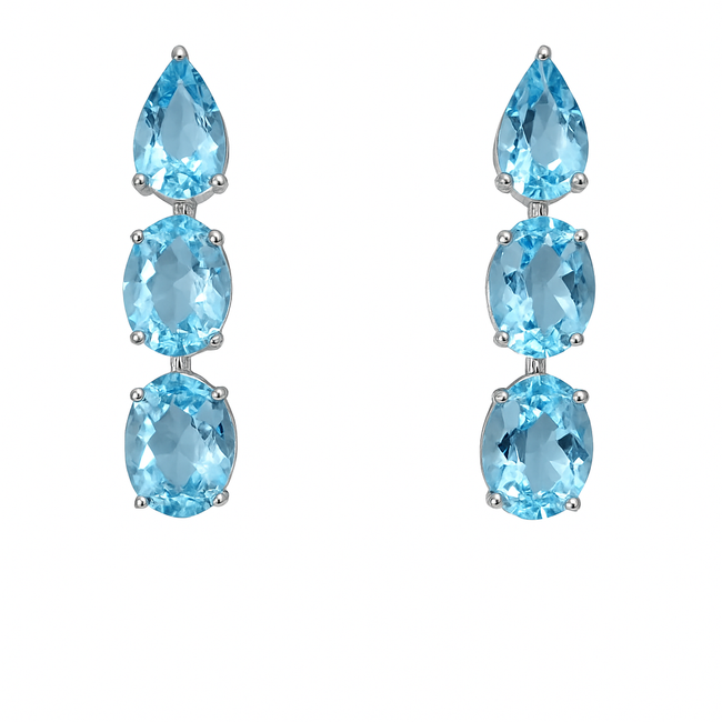 Natural Aquamarine Gemstone Dangle Earrings - 18k White Gold Diamond Drop Dangle Earrings Hover Image