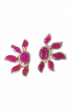 18k Rose Gold Diamond Earrings - Natural Mozambique Ruby Handmade Stud Earrings