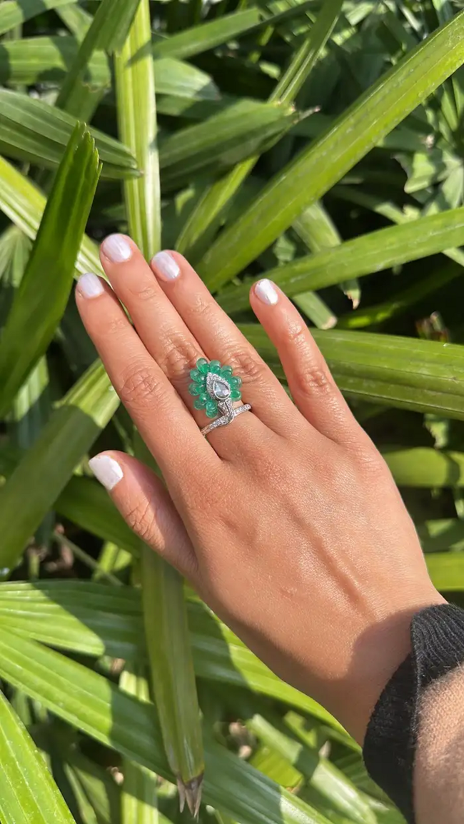Natural Zambian Emerald Gold Ring - 18k White Gold Diamond Ring Main Image