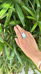0.84 Ct. Round Cut Diamond 18k White Gold Wedding Ring Natural Ethiopian Opal, Zambian Emerald & Rubellite Gemstone Jewelry Gift