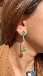 Natural Zambian Emerald & Rose Cut Diamond Dangle Earrings - 18k White Gold Handmade Drop Dangle Earrings
