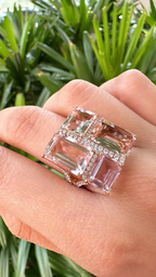 Natural Morganite Gemstone Cocktail Ring - 18k Rose Gold Diamond Ring
