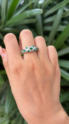 Zambian Emerald Sugarloaf  Ring - 18k White Gold Diamond Handmade Band Ring